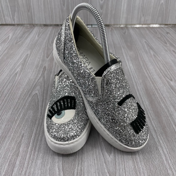 Chiara Ferragni Shoes - Chiara Ferragni Women’s Size: 36 Silver Glitter Signature Eye Slip On Sneakers